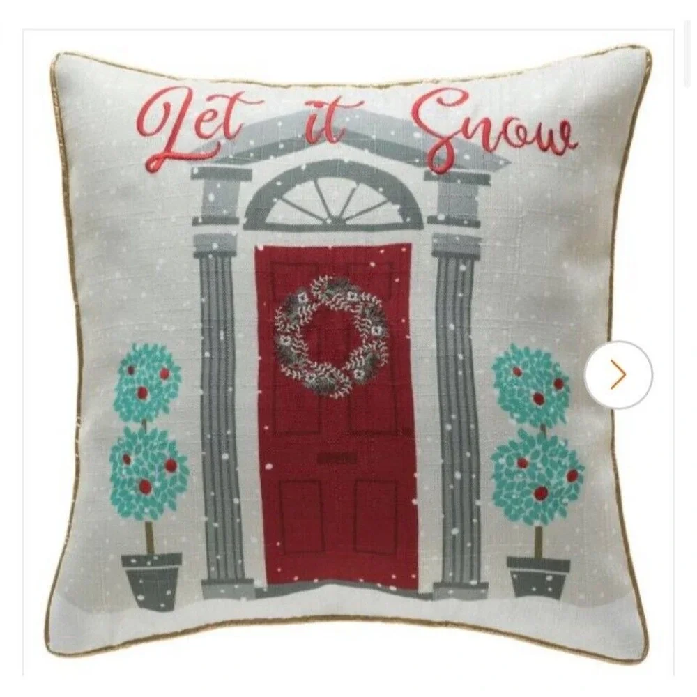 Let‎ It Snow Christmas Holiday Embroidered Decorative Square Throw Pillow 18